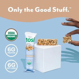 Tosi Tosi Cashew Coconut Protein Bars, Plant Based with Nuts, Gluten-Free Crunchy Snacks, Vegan, Organic, Flax & Chia Seeds, Soy-Free, Omega 3s, 6G Protein, 1 oz, 12-Pack