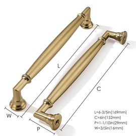 khtumeware 5 Pack 6 Inch(152mm) Champagne Bronze Cabinet Pulls Heavy Duty Solid Satin Brass Cabinet Handles Kitchen Cabinet Hardware for Cupboard Drawer Handles Dresser Pulls