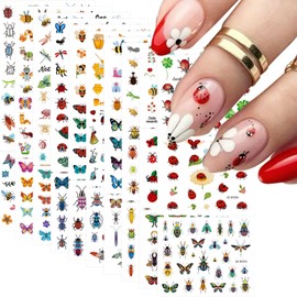 30 Sheets Animal Print Nail Stickers Decals Cartoon Animal Nail Supplies 3D Self-Adhesive Cute Butterfly Leaf Nail Decals Bee Insect Bug Nails Designs Ladybug Nails Manicure Accessories for Girls