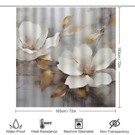 Retro White Flower Shower Curtain Set for Bathroom, 4Pcs Rustic Wild Peony Floral Bathroom Sets with Shower Curtain, Non Slip Rugs, Toilet Lid Cover, Bath Mat, Bathroom Decor