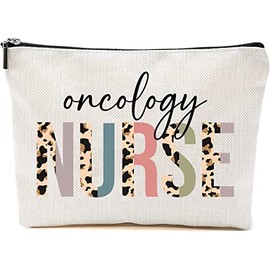 Oncology Nurse Cosmetics Bag - Leopard Oncology Nurse Makeup Bag - Gifts For Oncology Nurse - Oncology Nurse Birthday Gift - Cosmetic Travel Pouch Bag, White, 7”x9.8”
