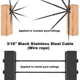 Challcrea 3/16 Black Wire Rope, T316 Stainless Steel Cable,150ft Aircraft Cable, for Deck Cable Railing Hardware Kit,7 x 7 Strand Construction