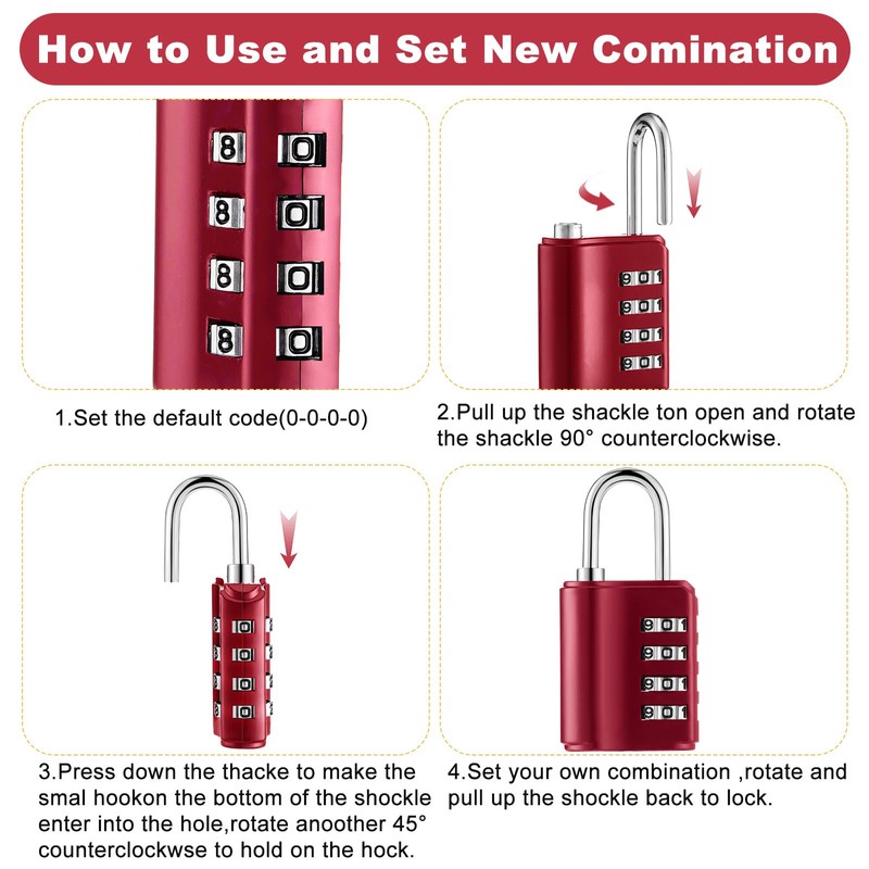 Kenning 10 Pcs Combination Padlock 4 Digit Combination Lock with