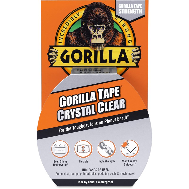 Gorilla Crystal Clear Repair Duct Tape, 1.88” x 9 yd,
