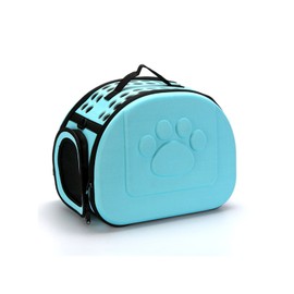 Cat Carrier Collapsible Breathable Large Capacity Portable Pet Carrying Bag with Shoulder Hand Strap for Travel Car No Pattern Lake Blue