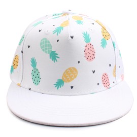 PEECABE Kids Baseball Hat Novelty Flat Brim Toddler Sun Hat Boys Girls Trucker Cap Spring Summer (White Pineapple, 4-8 Years)