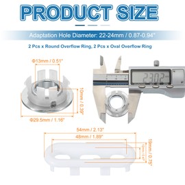 PATIKIL Sink Overflow Ring, 4 Pcs Bathroom Sink Overflow Drain Cover Sink Basin Trim Insert in Hole Round Cap for Bathroom Kitchen Basin Wash Basin, Silver/White