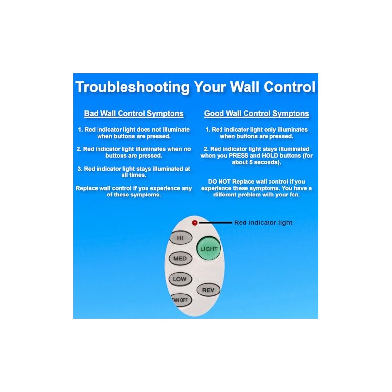 UC9051T 3 Speed Ceiling Fan Wall Control Replacement, Fan Speed,