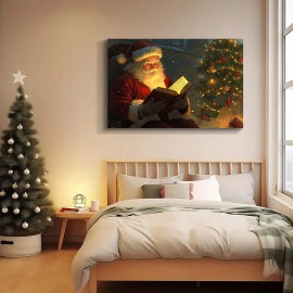 Christmas Canvas Murals Horse Drawn Sleds Santa Claus Christmas Trees Rural Style Home Decor Hanging Paintings Decorationscolor: Brown, size: 30*20in