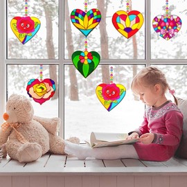 30 Sets Valentine's Day Suncatcher Craft Flowers Heart Suncatchers Glow In The Dark Valentines DIY Window Paint Art Suncatchers for Valentine Classroom Gift Exchange Mother's Day Art Craft Supplies