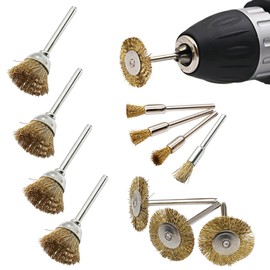 TorSor 12 Pack Wire Brush Set with 1/8'' Mandrel Brass Bristle Heavy Duty Polishing Wheel Brushes for Dremel Cordless Rotary Tool Buffing Cleaning Grinding Rust Corrosion Removal Paint Dirt Slag