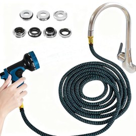 Indoor Sink Hose Attachment for Faucet - (50 FT) Faucet Hose with 7 Adapters for Kitchen Sink Bathroom Sink Faucet, Watering Houseplants, Washing Pets, Household Cleaning, Car Washing