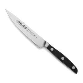 ARCOS Cuchillo verduras Acero Inoxidable. Cuchillo profesional para pelar frutas y verduras. Mango ergonómico polioximetileno y Hoja 130 mm. Serie Manhattan. Color negro.