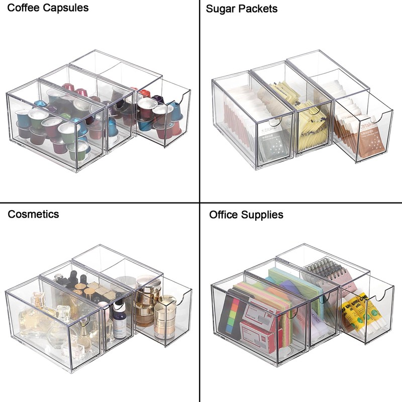 SUMNACON 3 Pack Acrylic Tea Bag Drawer Organizer, Clear Stackable