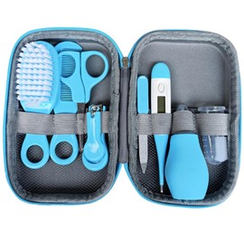 Baby Grooming Kit, 8Pcs Baby Healthcare And Grooming Kit, Safe Baby Nail Kit Hair Thermometer Set Newborn Nursery Essential with Storage Case Blue, Baby Healthcare And Grooming Kit