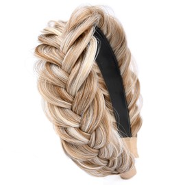 Gledola Wide Messy Braided Headband with Teeth Synthetic Hair Braided Headband High Elasticity Braids Braided Hair Band Hairpiece for Girls Women (Sandy Blonde)