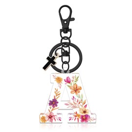 Oubaka Alphabet Initial Letter Keychain for Women, Acrylic Initial Letter Keyring Cute Letter Keyring Alphabet A-Z Initial Letter Gift Cross Pendant Key Ring for Backpack Handbag Car Keys(Letter A)