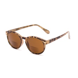 Round Bifocal Reading Sunglasses in Light Tortoise with Amber Lenses by Readers.com | The Drama | +2.50