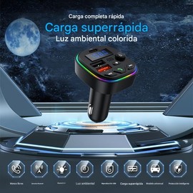 SQLMTAU Cargador de Coche con transmisor FM, PD de 30W, Puertos de Carga rápida USB Dual y Tipo C, Reproductor MP3 inalámbrico, Llamadas Manos Libres, AUX, Audio de Alta fidelidad sin pérdida