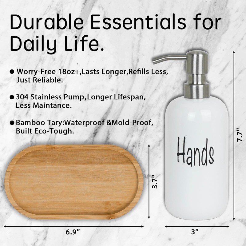 18oz Ceramic Soap Dispenser Set (2 Pack) with Stainless Steel