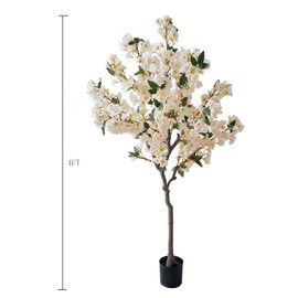 Cherry Blossoms Tree Ivory Color Silk Flowers Potted Artificial Plants for Indoor Outdoor Home Wedding Party Opening Shopping Mall Restaurant Décor (4FT Tall/1.2M)