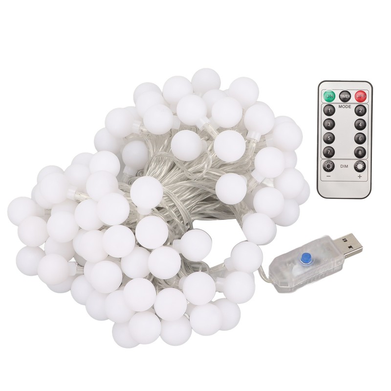 LED Ball String Lights USB Interface 8 Light Modes Warm