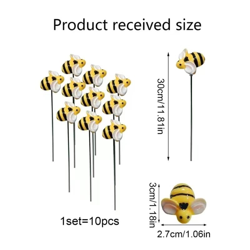 DYJAGYO 10Pcs Bee Garden Stakes Decor, Flower Pot Bed GardenDecorGarden