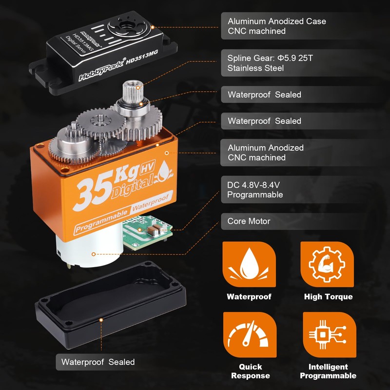 HobbyPark Waterproof 35KG High Torque Servo Motor Metal Gears Digital