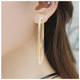 Allereya Long Chain Tassel Dangle Earrings Gold Snake Chain Earring Long Tassel Chain Earrings Linear Fringe Drop Earrings Jewelry for Women and Girls