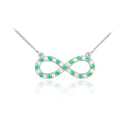 Sterling Silver Clear & Green CZ Infinity Necklace (16 Inches)