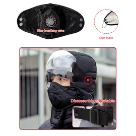 Lezhifeiwan Winter 3 in 1 Thermal Fur Lined Trapper Hat with Ear Flap Full Face Warmer Cover Windproof Cycling Motorcycle Headwear Black