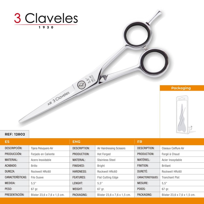 3 Claveles Air Hair Scissors 5.5"