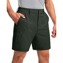 Pinkbomb Men's Golf Shorts with 6 Pockets Stretch Quick Dry Hiking Work Dress Shorts for Men (Army Green, Medium)