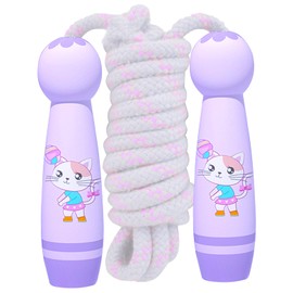 lomdung Skipping Rope, 2.6 m Adjustable Rope Skipping Rope for Children, Adult Skipping Rope with Wooden Handle and Cotton Rope, Fitness Game and Bone Development for School, Sports, Outdoor