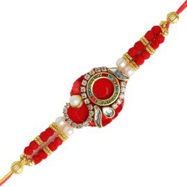 Handcrafted Pooja Thali Plate Engagement Plate Decorative Stainless Steel Puja Thali with Essential Pooja Articles for Indian Traditional Festival Decoration Aarti Puja Item (Size:-10")(Red)