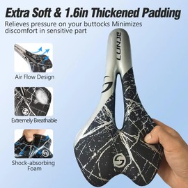 Syflke Comfortable Bicycle Saddle with Extra Soft Cushion Padded.Ergonomic Bicycle Seat for Men Women - Waterproof Bike Saddles for Mountain Bike, Road Bike, City Bike (Silver)