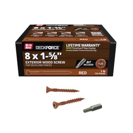 Grip-Rite GRDF158STR1 DeckForce #8 x 1-5/8" Nano Coated Wood Screws, Red, 1lb Box