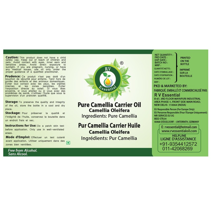 R V Essential Pure Camellia Carrier Oil 30ml (1.01oz)- Camellia