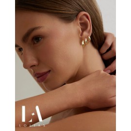 LOLIAS 14K Gold Hoop Earrings Set for Women Chunky Gold Silver Hoop Earrings 14K Gold Filled Hypoallergenic Small Huggie Hoop Earrings Colorful CZ