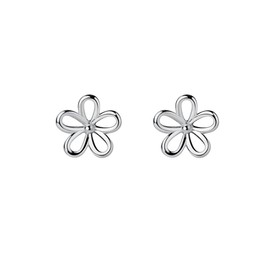 Delicate Flower Small Stud Earrings for Women S925 Sterling Silver Hollow Blossom Floral Cartilage Tragus Sleeper Hypoallergenic Piercing Tiny Studs Elegant Wedding Party Jewelry (Silver)