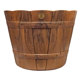 La Ardilla Maceta De Plastico Redonda Estilo Madera 36 Cm Color Caoba Caoba