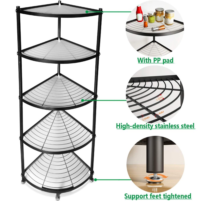 MAGCOLOR 5-Tier Kitchen Corner Shelf Rack, Free Standing Pot Rack