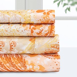 Pointehaven Bedding Full Bed Sheet Set- 4 Pieces Bedding- 100% Polyester Microfiber- Super Soft Easy Care Bed Linen Set - Breathable, Deep Pockets, Extra Soft (Full Peach Paisley)