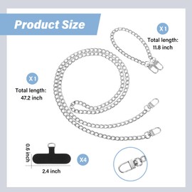 Canlierr 2 Pack Phone Lanyard Around the Neck Crossbody Wrist Chain Neck Strap with Patch for Women Most Phone (Silver, Metal)