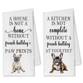 OTOUO French Bulldog Kitchen Towels Set of 2, French Bulldog Lovers Gifts, Bulldog Hand Towels, French Bulldog's Paw Prints Decorative Dish Towels for Kitchen, 16x24 Inches