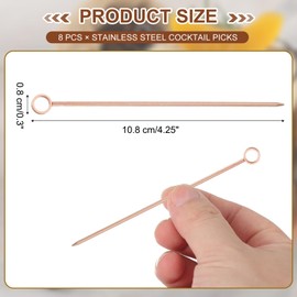 sourcing map 8 Pcs Stainless Steel Cocktail Picks, 4.25" Martini Picks Fruit Sticks Metal Skewers Reusable for Drinks Olives Appetizers Fruit Decorative, Rose Gold (Ring)