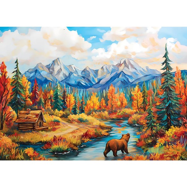 Puzzles for Adults 1000 Pieces Autumn Scenic Wilderness Bear Adventure