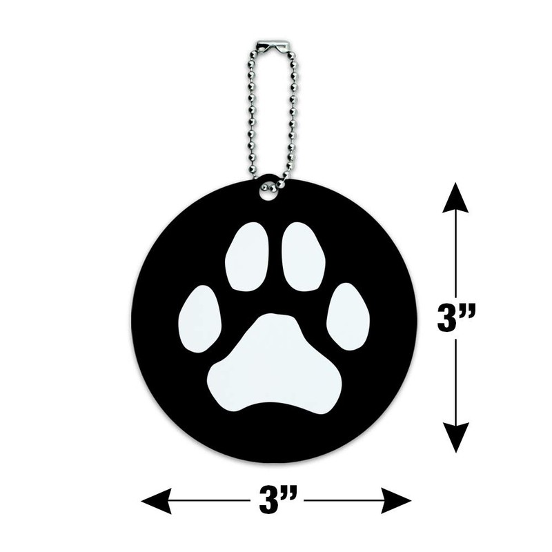 Paw Print Dog Cat White on Black Round Luggage ID