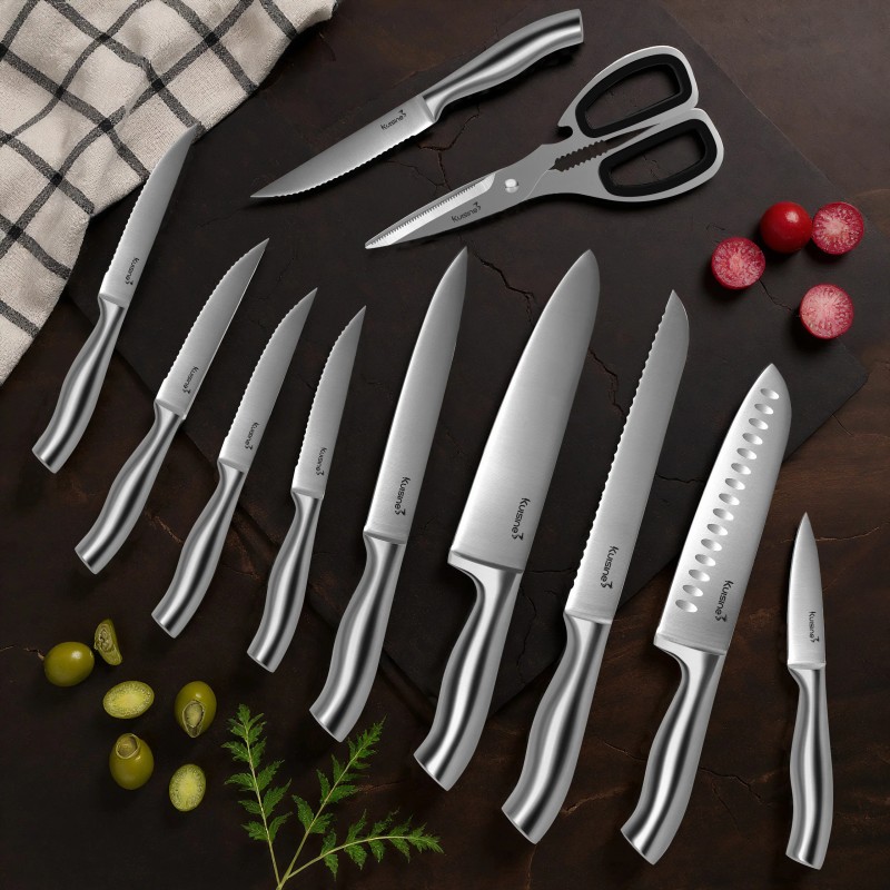 Kuisine Premium 15-Piece Acacia Wood Block Chef Knife Set Stainless