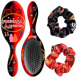 Stranger Theme Hair Brush and 2 Scrunchies Set for Girls, Soft Bristles Brush for Women & Girls, Ideal Hairbrush for All Hair Types